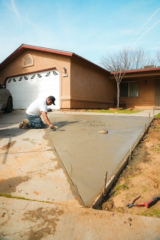 Fresh concrete driveway installation